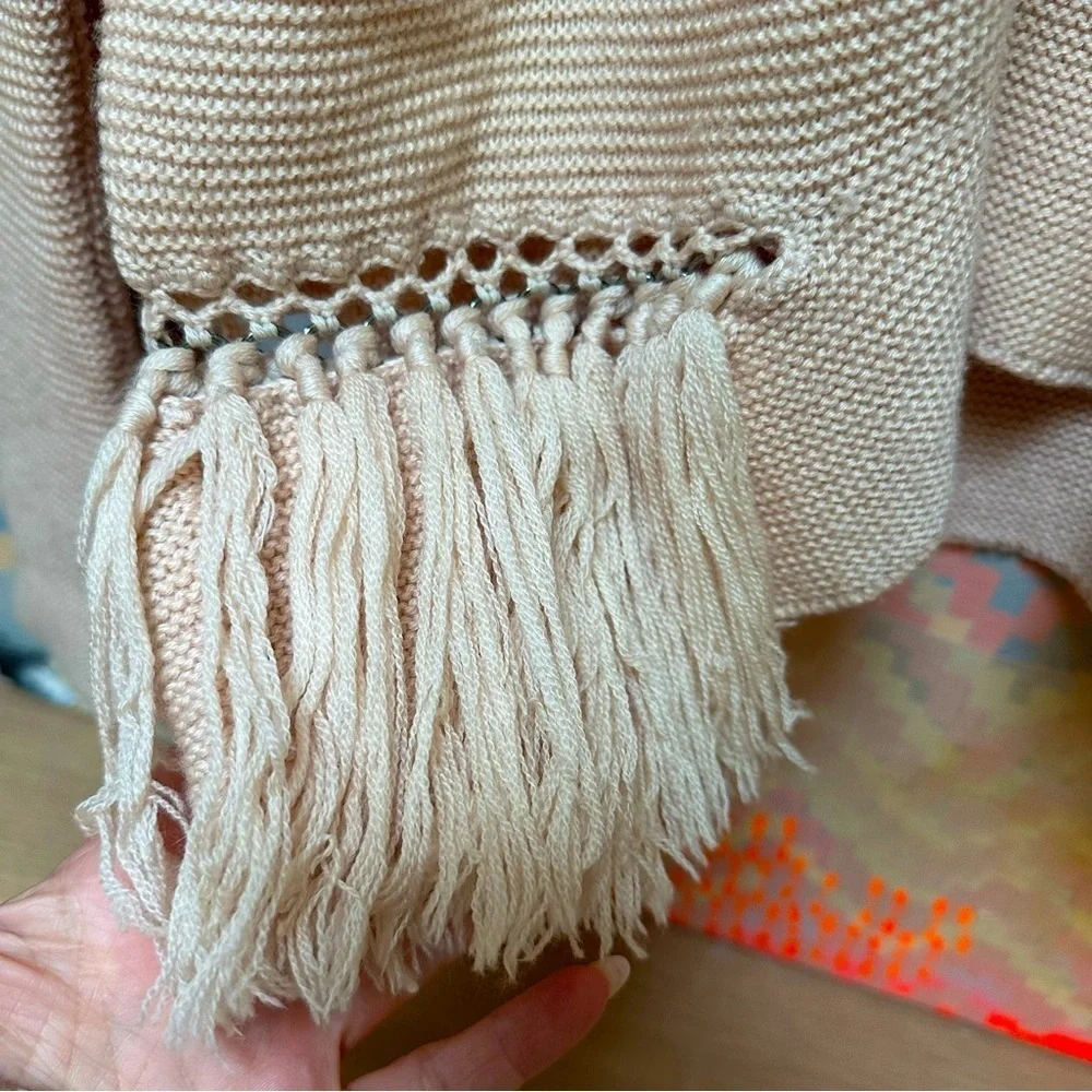 RAMY BROOK Kelly Sweater Blush Pink Pullover Fringe 100% Merino Wool